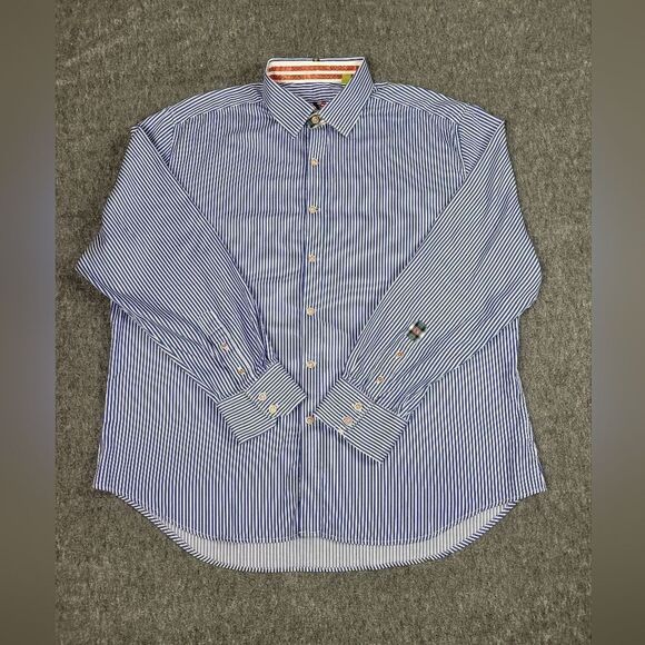 Robert Graham X Collection Men's Size 3XL Blue Striped Button Long Sleeve Shirt - Picture 1 of 13